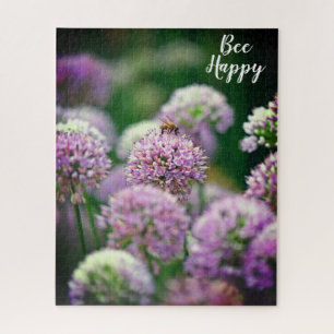 Bee Happy Motivierend Lila Allium Blume Puzzle