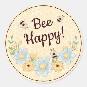 Bee Happy Niedlich Bumblebee Runder Aufkleber