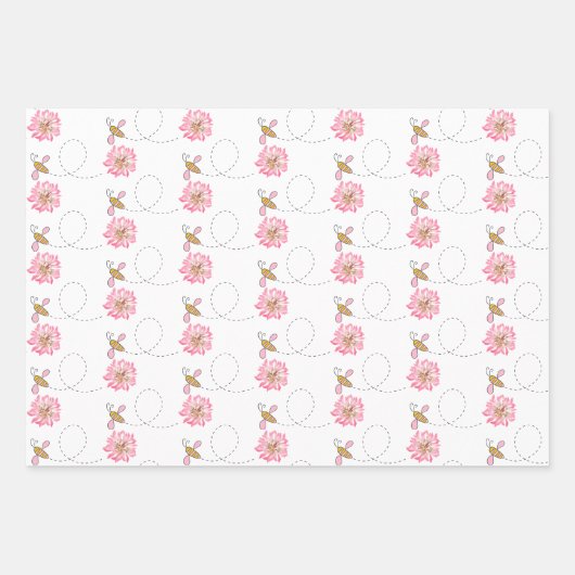 Bee Happy Pink Wildblume Geschenkpapier Set (Vorderseite)