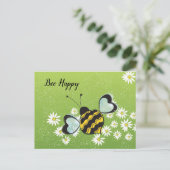 Bee Happy Postcard Postkarte (Stehend Vorderseite)