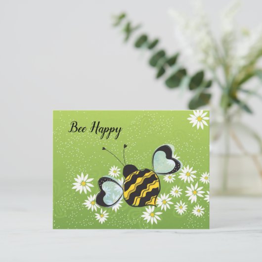 Bee Happy Postcard Postkarte (Stehend Vorderseite)