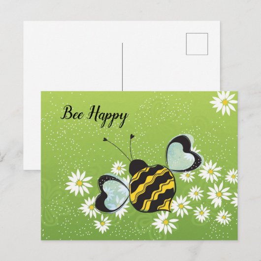 Bee Happy Postcard Postkarte (Vorne/Hinten)