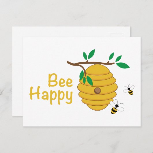 Bee Happy Postkarte (Vorne/Hinten)