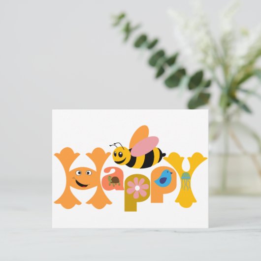 Bee Happy Postkarte (Stehend Vorderseite)