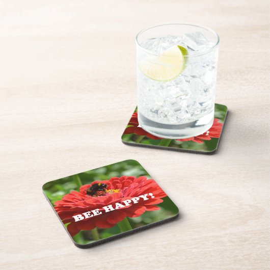 Bee Happy Red Blume Getränkeuntersetzer (Rechte Seite)