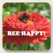 Bee Happy Red Blume Getränkeuntersetzer (Vorderseite)