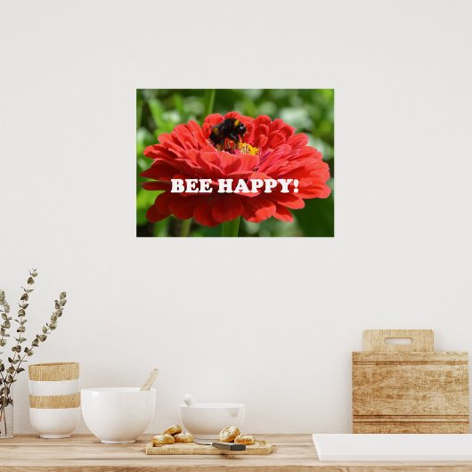 Bee Happy Red Blume Poster (Küche)
