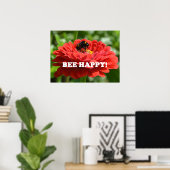 Bee Happy Red Blume Poster (Heimbüro)