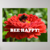 Bee Happy Red Blume Poster (Vorne)