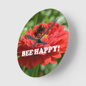 Bee Happy Red Blume Runde Wanduhr (Winkel)