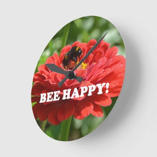 Bee Happy Red Blume Runde Wanduhr (Winkel)