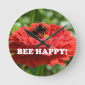 Bee Happy Red Blume Runde Wanduhr (Vorderseite)