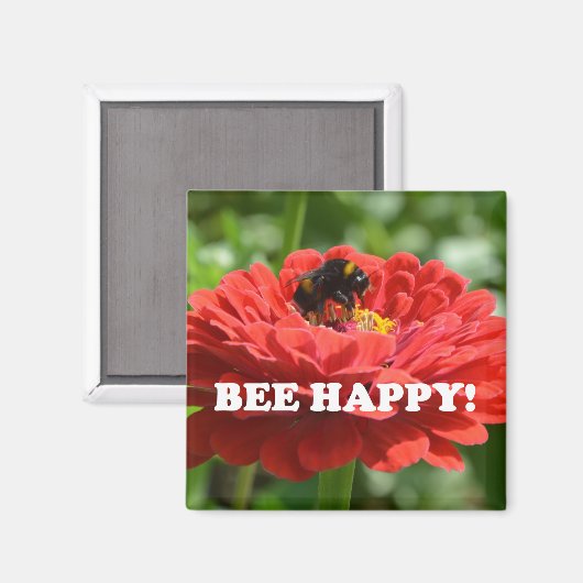 Bee Happy Red Flower Magnet (Vorderseite/Rückseite)