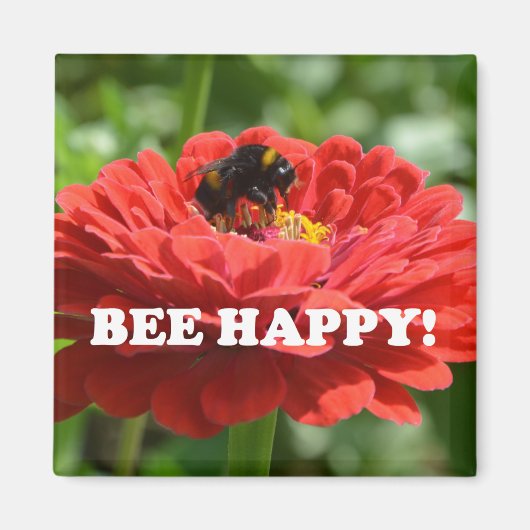 Bee Happy Red Flower Magnet (Vorne)