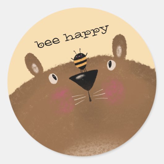Bee Happy Runder Aufkleber (Vorderseite)