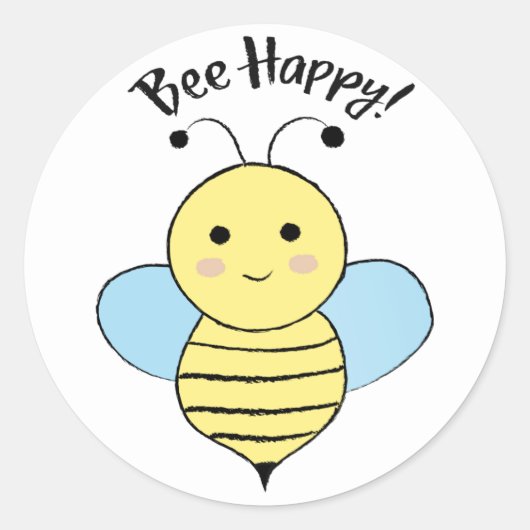 Bee Happy Runder Aufkleber (Vorderseite)