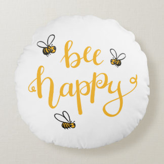 Bee happy rundes kissen