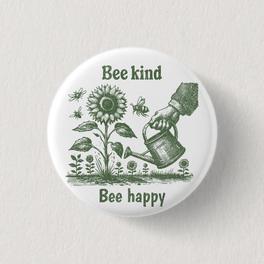 Bee Happy Sonnenblumen-Gärtnerei für den urbanen Button (Vorderseite)