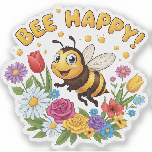 Bee Happy Sticker (Vorderseite)