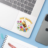 Bee Happy Sticker (Laptop mit iPhone)
