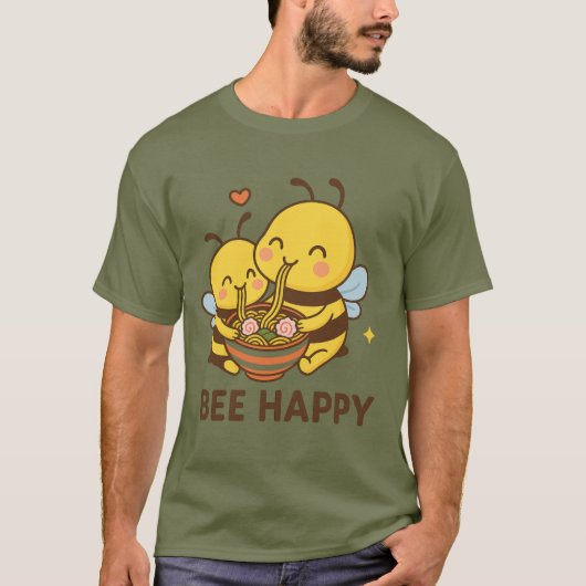 Bee Happy Sticker - Niedliche Bienen mit gemeinsam T-Shirt (Vorderseite)