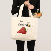 Bee Happy Strawberry Print Art Jumbo Stoffbeutel (Vorderseite (Produkt))