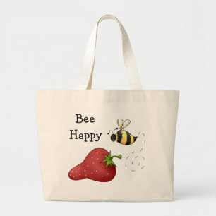Bee Happy Strawberry Print Art Jumbo Stoffbeutel