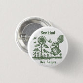  Bee Happy  Sunflower Gardening for Urban gardener Button (Vorne & Hinten)