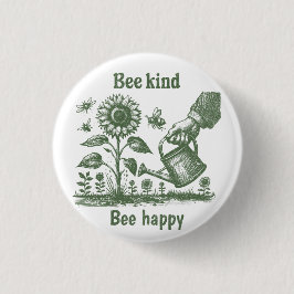 Bee Happy Sunflower Gardening for Urban gardener Button
