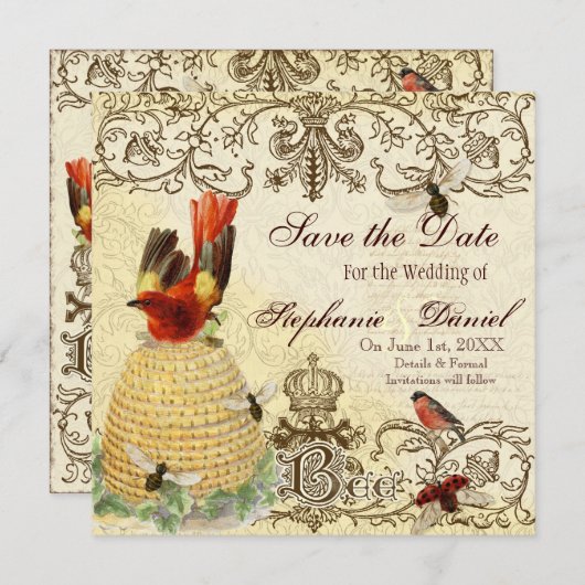 Bee Happy Vintag - Ankündigung Datum freihalten (Vorne/Hinten)