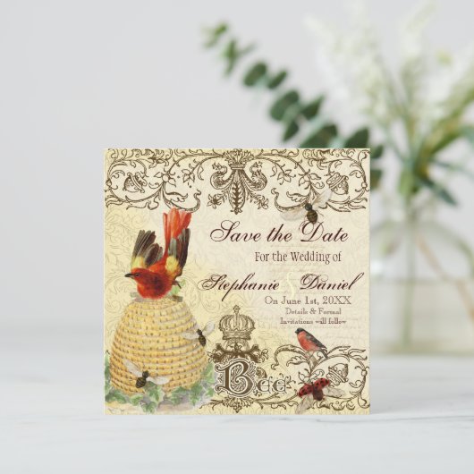 Bee Happy Vintag - Ankündigung Datum freihalten (Stehend Vorderseite)