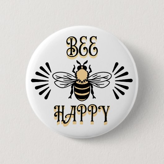 Bee Happy | Vintage Farben Honigbiene Button (Vorderseite)