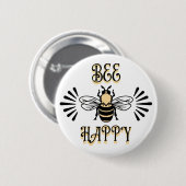 Bee Happy | Vintage Farben Honigbiene Button (Vorne & Hinten)