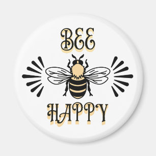 Bee Happy   Vintage Farben Honigbiene Magnet