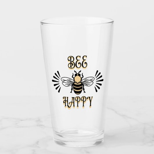 Bee Happy | Vintage Honigbiene Glas (Vorderseite)