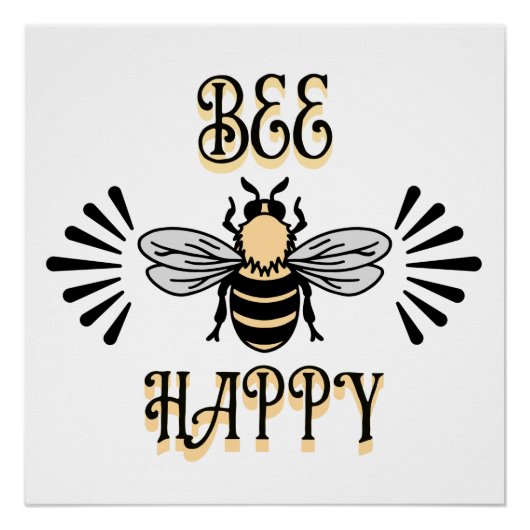 Bee Happy | Vintage Honigbiene Poster (Vorderseite)