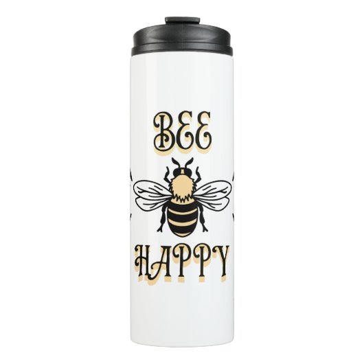Bee Happy | Vintage Honigbiene Thermosbecher (Vorderseite)