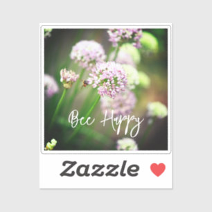 Bee Happy with Lila Diagonal Allium Blume Squa Aufkleber