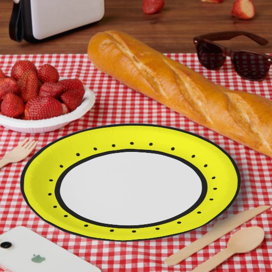 Bee Happy Yellow Black Polka Dots Pappteller (Picknick)