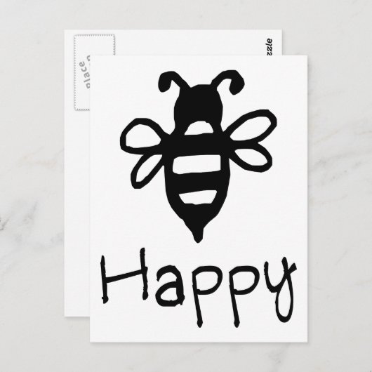 Bee Happy - Zitat mit einer Biene Grafik Postkarte (Vorne/Hinten)