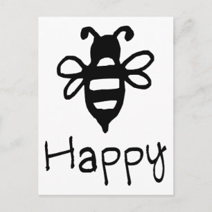 Bee Happy - Zitat mit einer Biene Grafik Postkarte