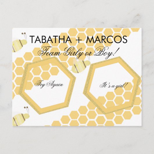 Bee Honey Baby Gender Reveal DIY Scratch Card Ankündigungspostkarte (Vorderseite)