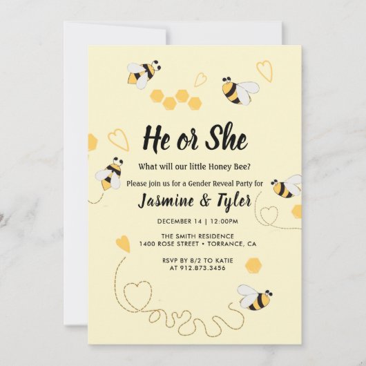 Bee Honey He or She Gender Reveal Einladung (Vorderseite)