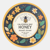 Bee Honey Jar Sticker Label - Dunkle, moderne Blüt (Vorderseite)