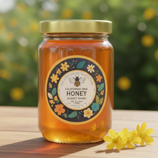 Bee Honey Jar Sticker Label - Dunkle, moderne Blüt