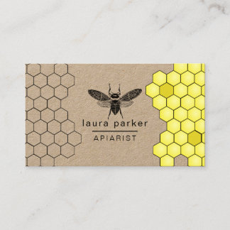 Bee Honey Seller Apiarist Black Yellow Hexagon Visitenkarte