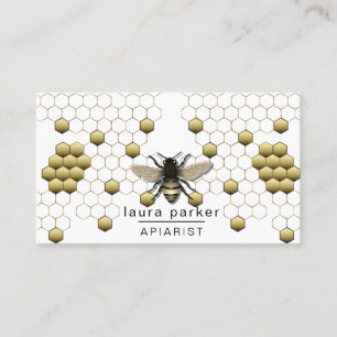 Bee Honey Seller Apiarist Gold Yellow Hexagon Visitenkarte