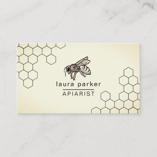 Bee Honey Seller Apiarist Schwarz-weiß Hexagon Bus Visitenkarte (Vorderseite)