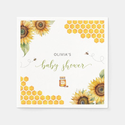 Bee Honey Sunflowers Baby Dusche Serviette (Vorderseite)