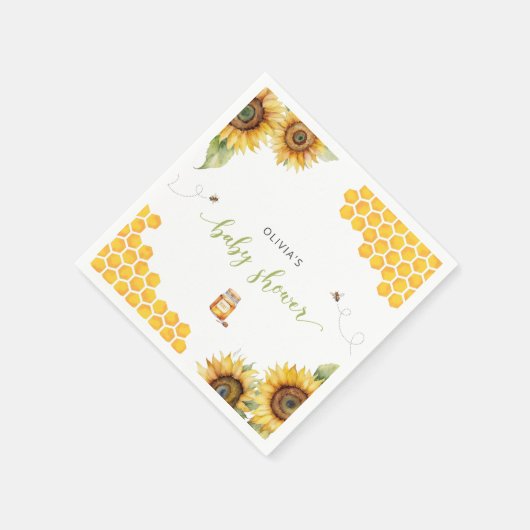 Bee Honey Sunflowers Baby Dusche Serviette (Ecke)